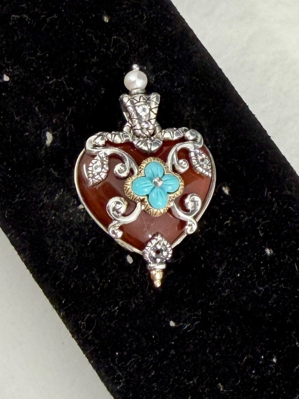BARBARA BIXBY Sterling Silver 18K Yellow Gold Carnellian Turquoise Heart Pendant - Picture 1 of 13